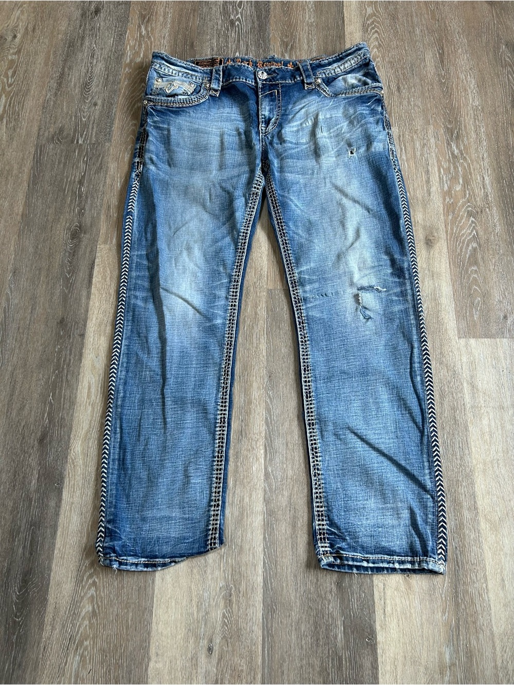 Rock Revival Light Blue Distressed Straight Jeans